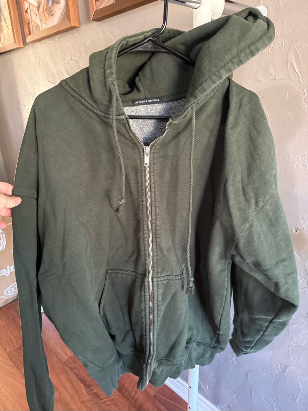 Brandy Melville Women’s Olive Green Full-Zip Hoodie
